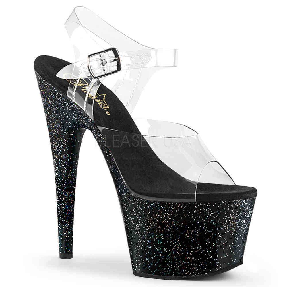 Pleaser - ADORE708MG Sandale à bride à la cheville, Pole dance chaussures - Chaussures de pole dance - Noir/Transparent Product image
